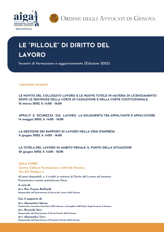 Ciclo di incontri "Pillole di diritto del lavoro"